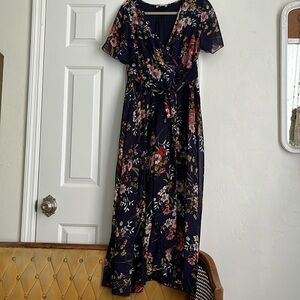 Indigo Rose Petite Maxi long dress navy blue and flowers NWT Size PL